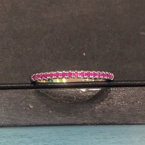 Synthetic pink sapphire stack band silver plated